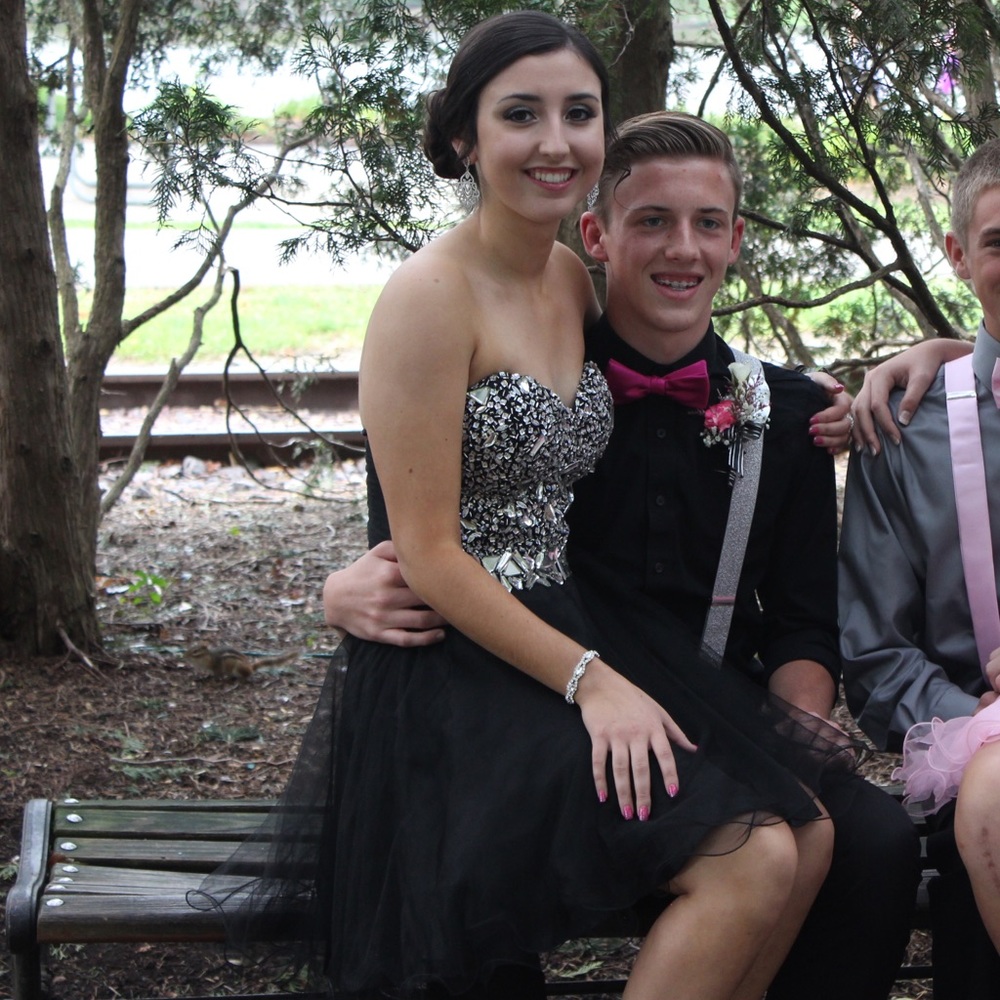Black homecoming/prom dress with silver jewel top